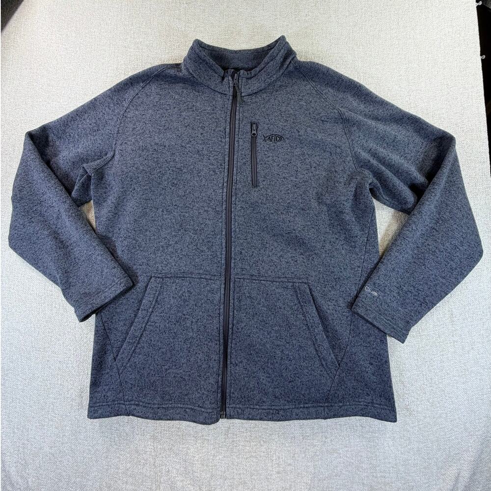 AFTCO Mens 2XL Gray Full Zip Fleece Long Sleeve Fishing Outdoor Jacket Warm Gear